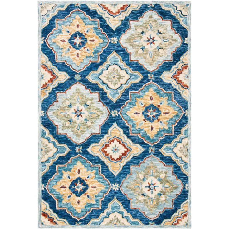 Handmade Blue Medallion Wool 4' x 6' Area Rug