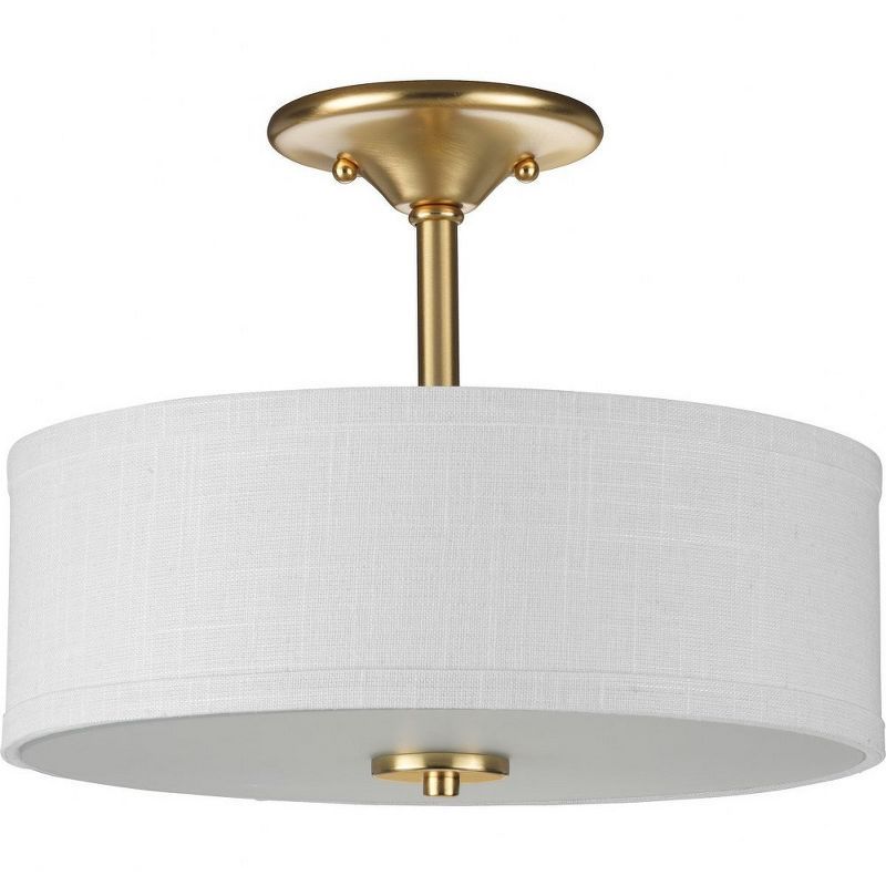 Satin Brass Semi-Flush Mount with Linen Shade