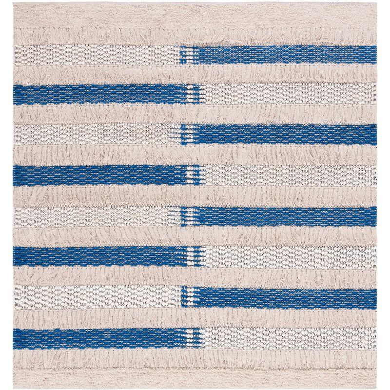 Beach House Chic Handwoven Beige & Navy Cotton 6' Square Rug