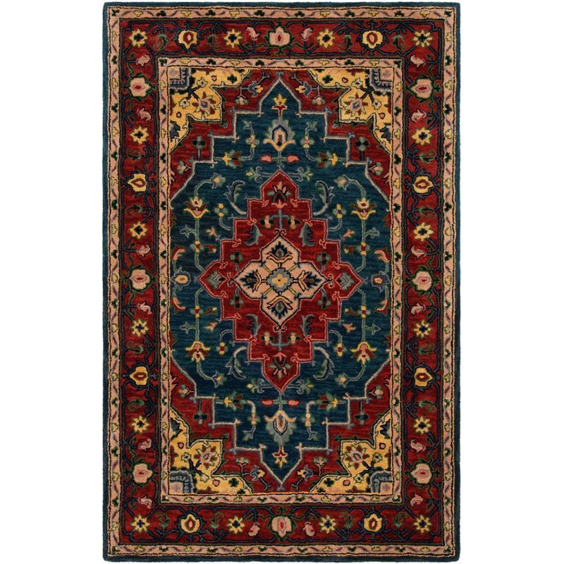 Heritage Blue and Red Hand-Tufted Wool Area Rug 4' x 6'