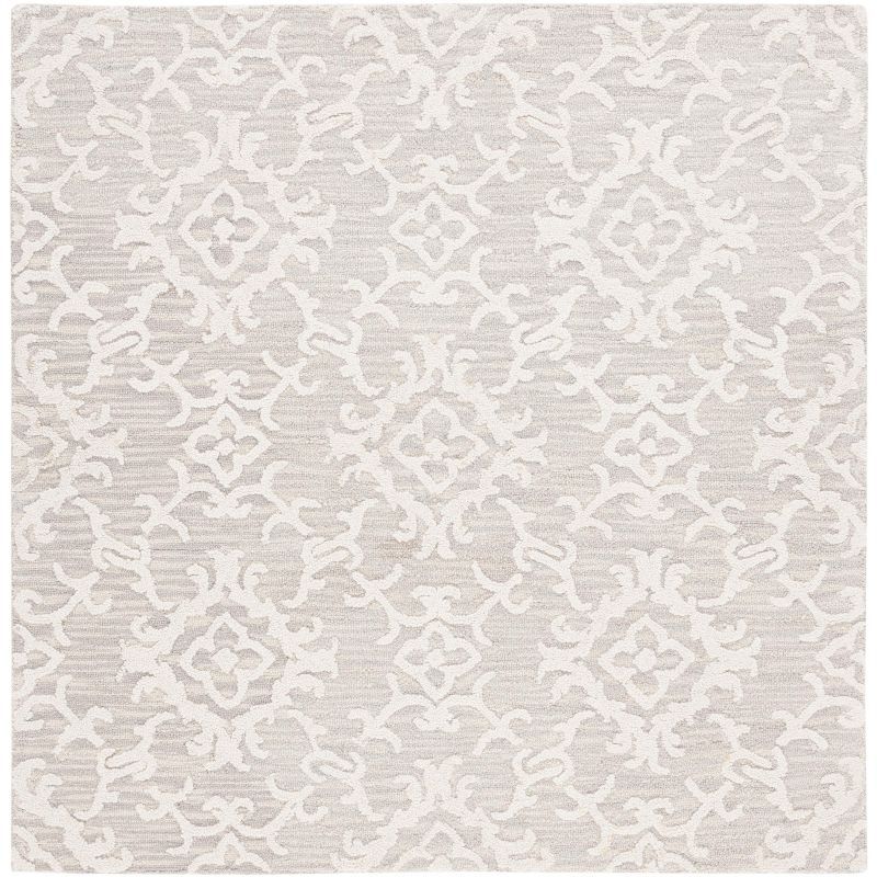 Handmade Gray Floral Tufted Wool Square Rug - 6'x6'