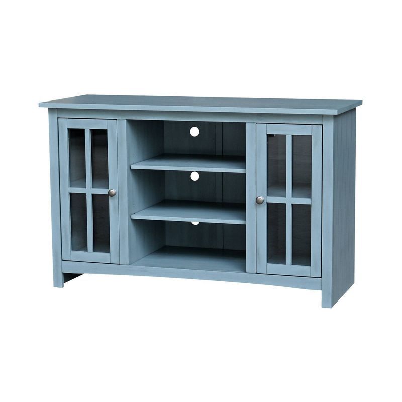 Elegant Gray 53" Solid Para Wood TV Stand with Cabinet Doors