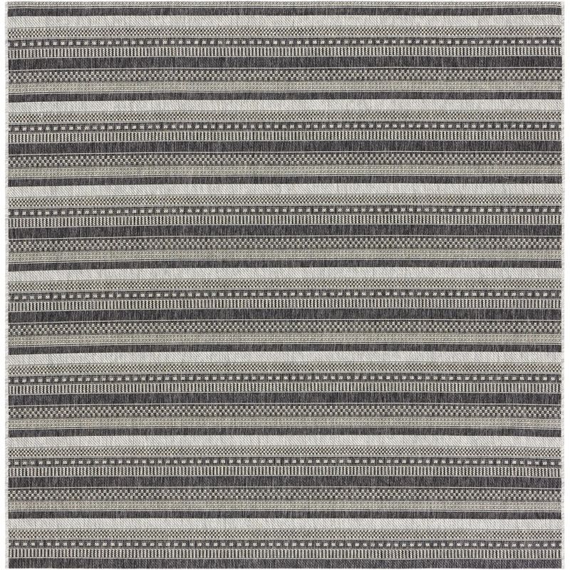 Courtyard Collection 79'' Square Black Synthetic Indoor/Outdoor Rug