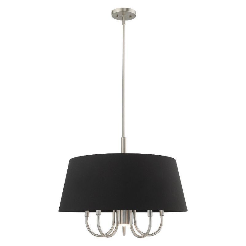 Sleek Brushed Nickel 6-Light Pendant with Black Fabric Drum Shade