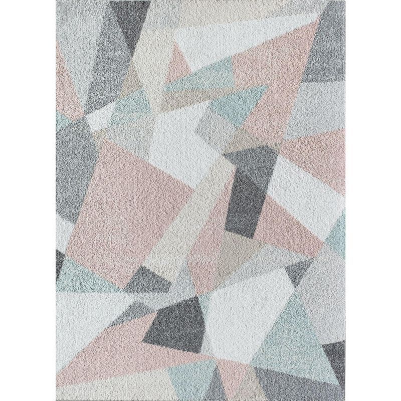 Misty Grey Geometric Synthetic 30" Round Area Rug