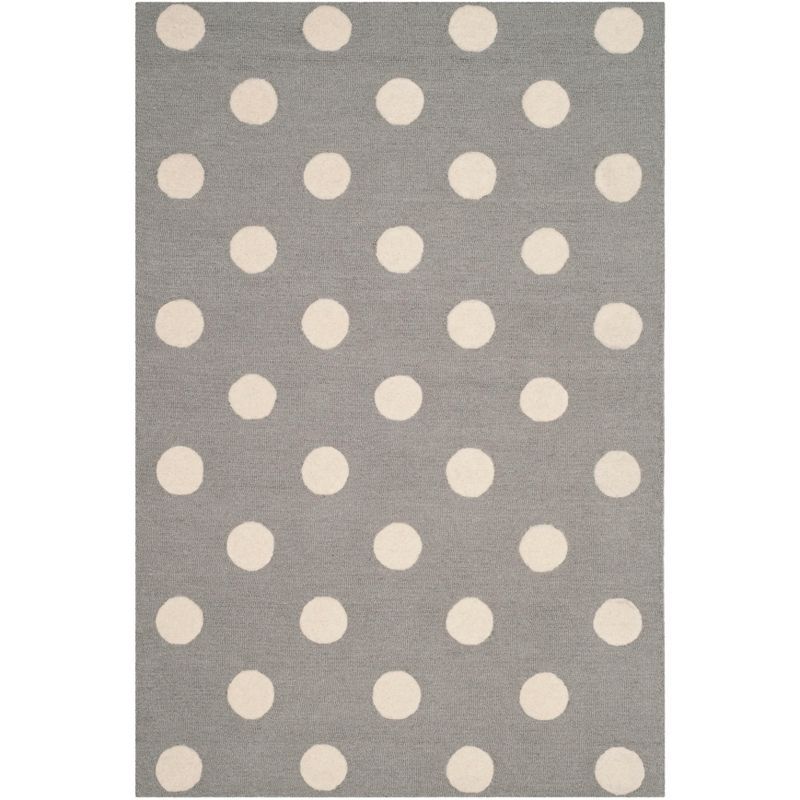 Grey and Ivory Polka Dot Wool Kids Area Rug, 4' x 6'