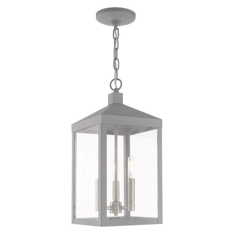 Nyack Nordic Gray 3-Light Outdoor Pendant Lantern with Clear Glass