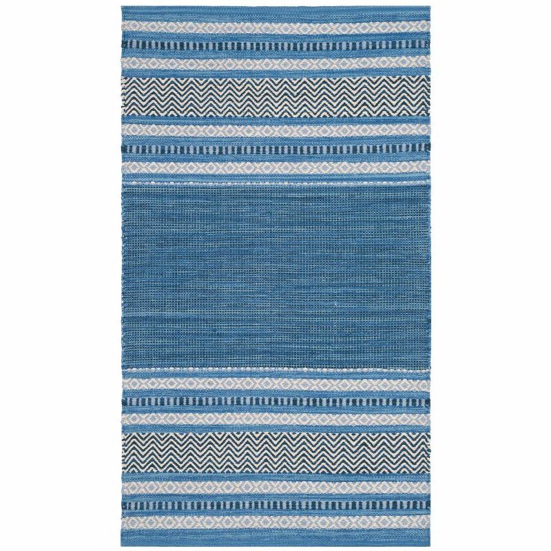 Coastal Charm Hand-Woven Blue Stripe Cotton Area Rug - 2'6" x 4'