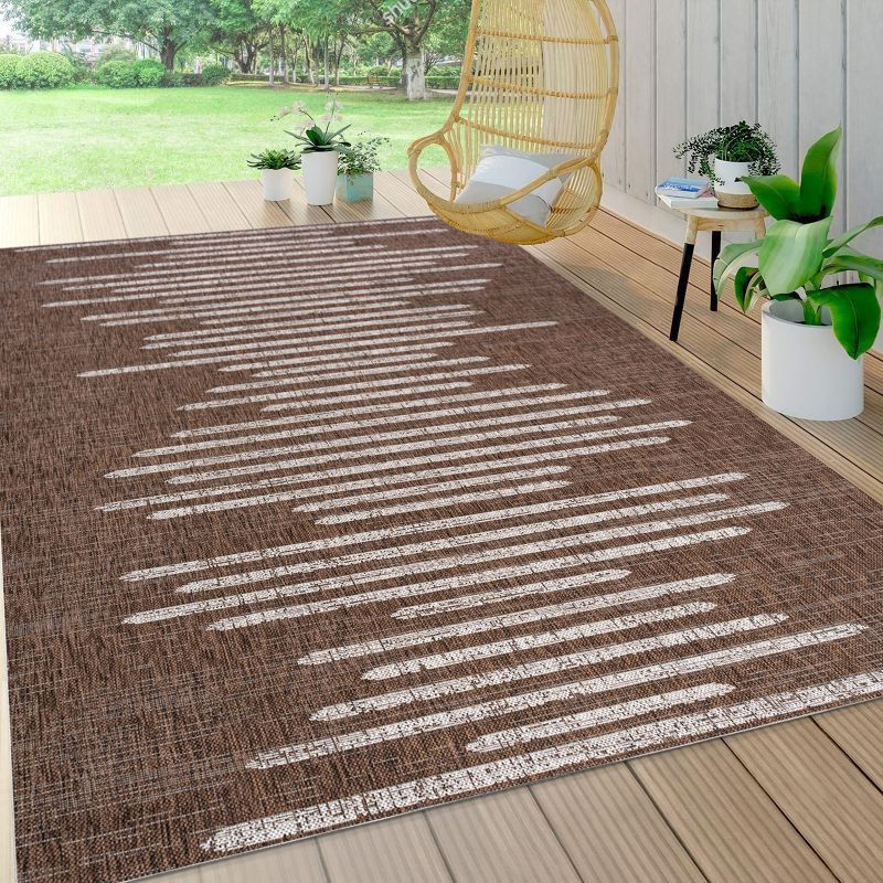 Brown and Beige 8' x 10' Synthetic Stripe Area Rug