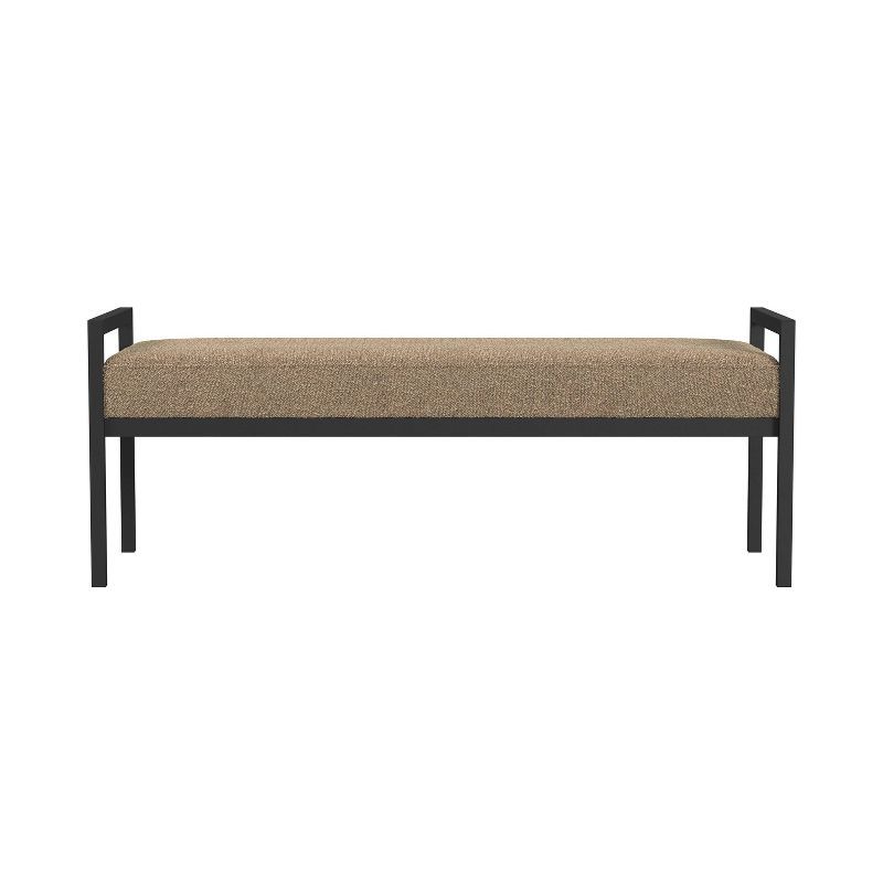Modern Brown Boucle Upholstered Metal Bedroom Bench with Storage