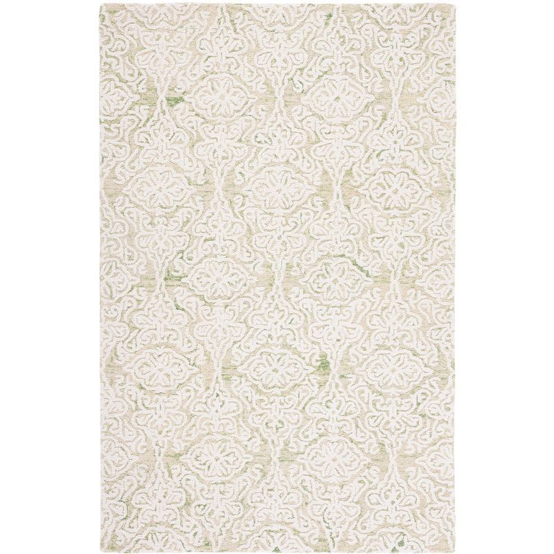 Handmade Light Green/Ivory Floral Wool 8' x 10' Tufted Rug