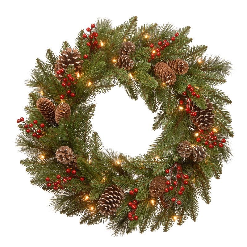 20" Prelit Pine Cone Berry Christmas Wreath with LED Lights