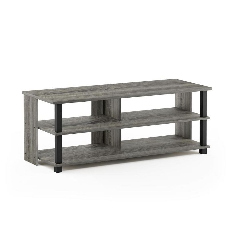 French Oak Grey and Black 3-Tier TV Stand with Shelves