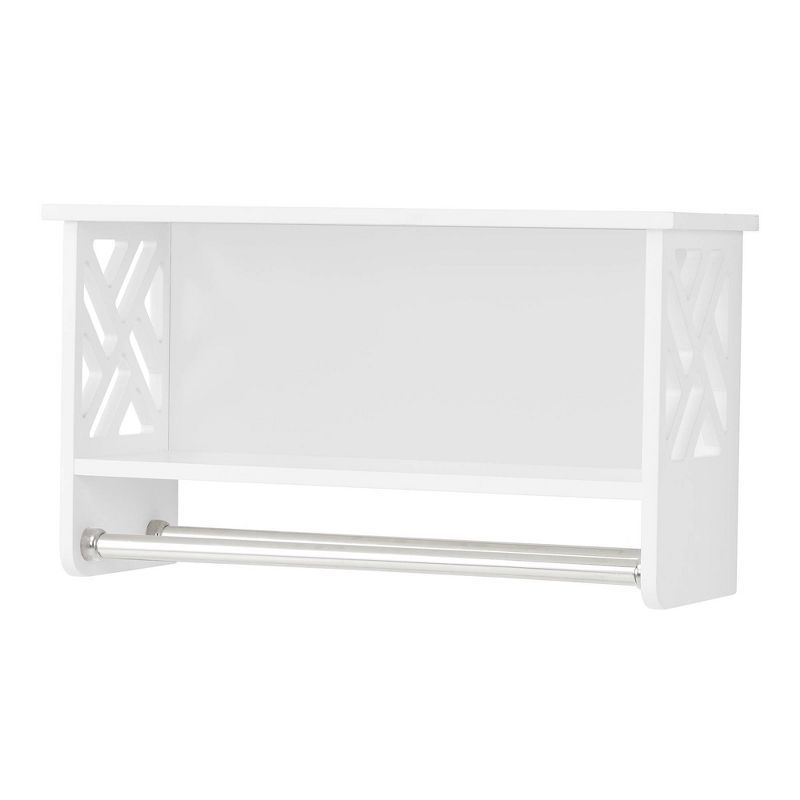 White Wood Wall-Mounted Bathroom Shelf with Towel Rods