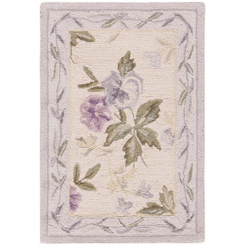 Ivory Floral Hand-Knotted Wool Oval Area Rug, 6' x 9'