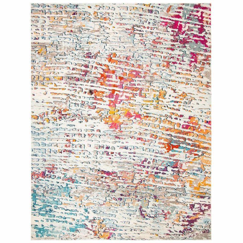 Handmade Light Blue/Orange Synthetic 9' x 12' Rectangular Area Rug