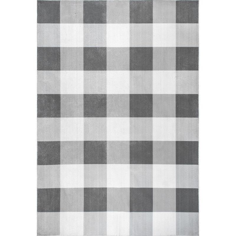 Eco-Friendly Easy-Care Gray Buffalo Plaid 8' Square Rug