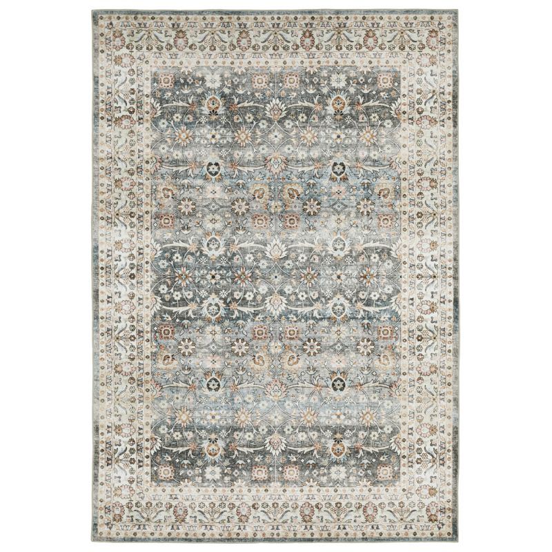 Sumter Gray and Ivory Washable Wool Synthetic Area Rug 7'6" x 10'