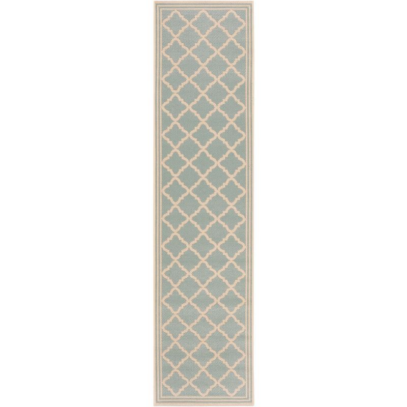 Aqua and Cream Non-slip Synthetic Indoor/Outdoor Rug 2' 2" x 10'