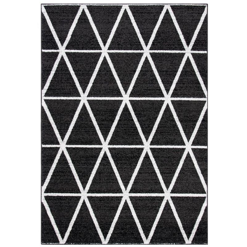 Black and Ivory Geometric Synthetic Area Rug