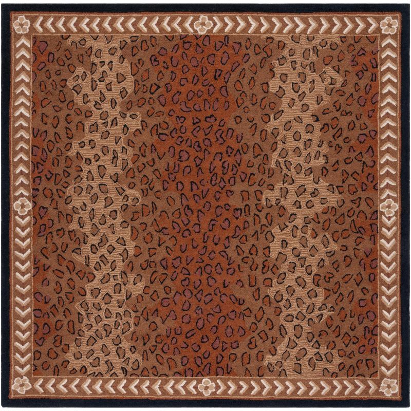 Chelsea 5' Square Black and Brown Wool Floral Rug