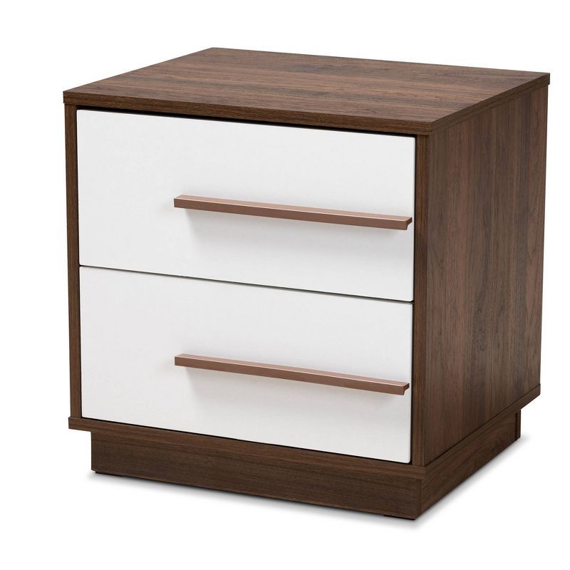 Contemporary Mette 2-Drawer Nightstand in Walnut and White