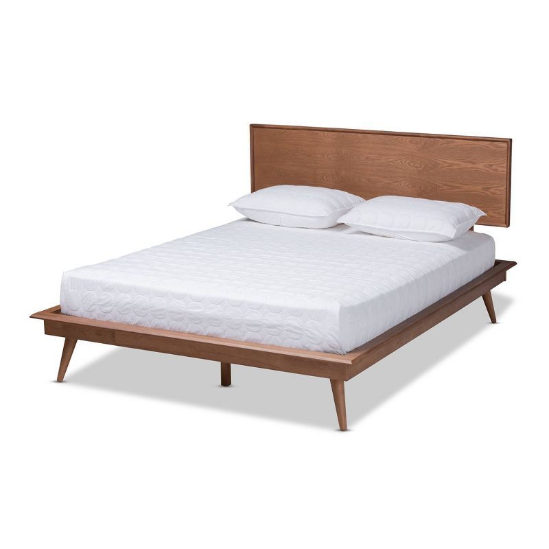 Walnut Brown King Size Mid-Century Modern Wood Platform Bed