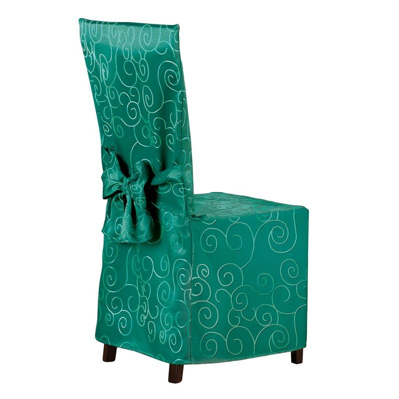 Elegant Forest Green Polyester Scroll Dining Chair Cover