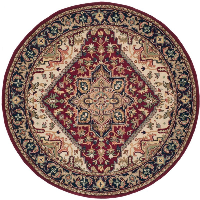 Elegant Heritage Hand-Tufted Wool Round Rug in Rich Red, 42"