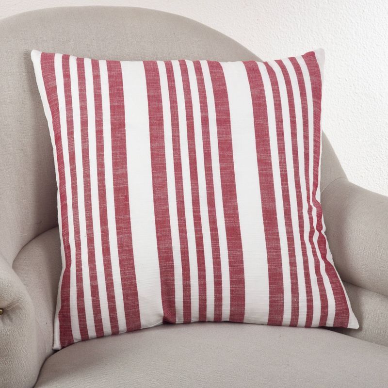 Red and White Nautical Striped Cotton Throw Pillow