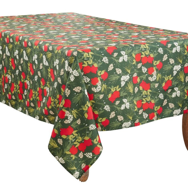 Holiday Pomegranate Green and Red Rectangular Tablecloth