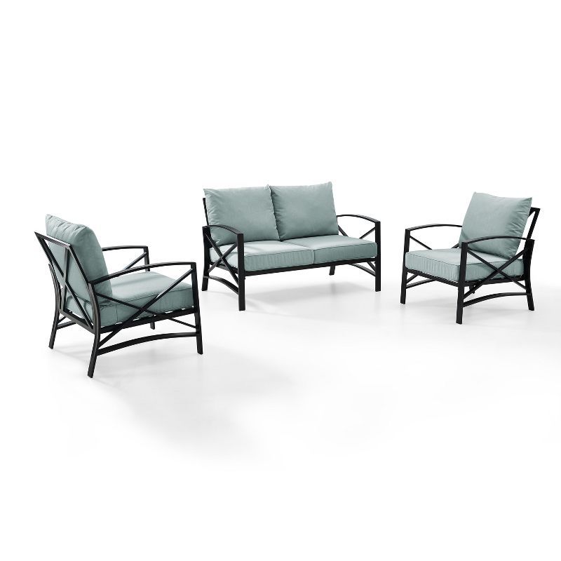 Kaplan 3-Piece Black Steel Outdoor Conversation Set with Cushions