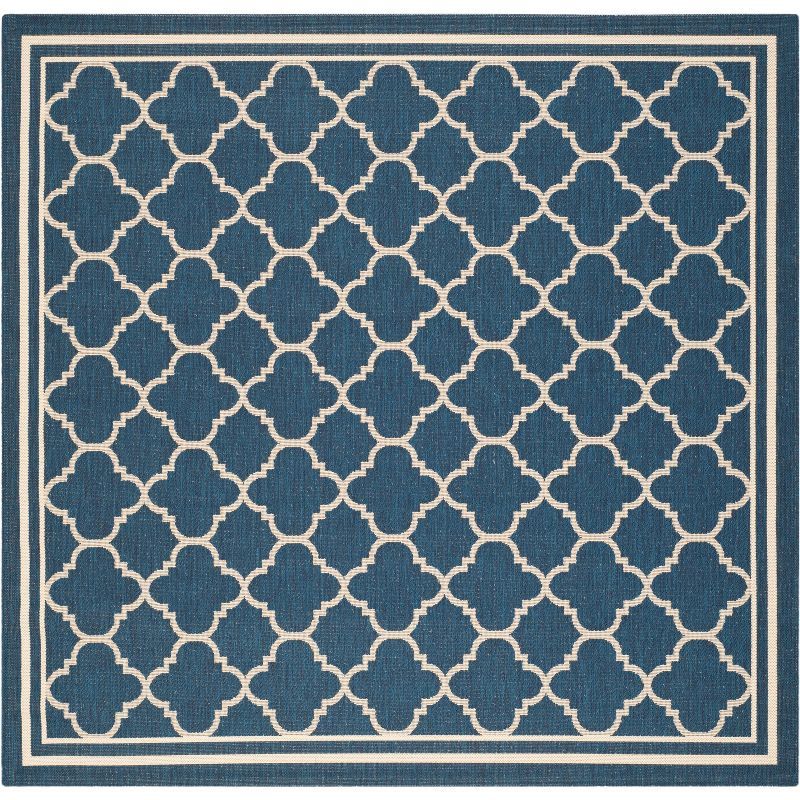 Reversible Navy & Beige Geometric Synthetic 4' Square Rug