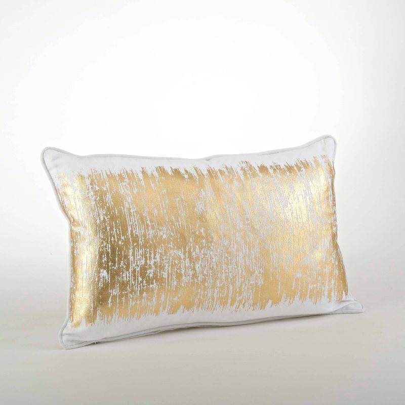 Gold Metallic Banded Design Rectangular Cotton Throw Pillow