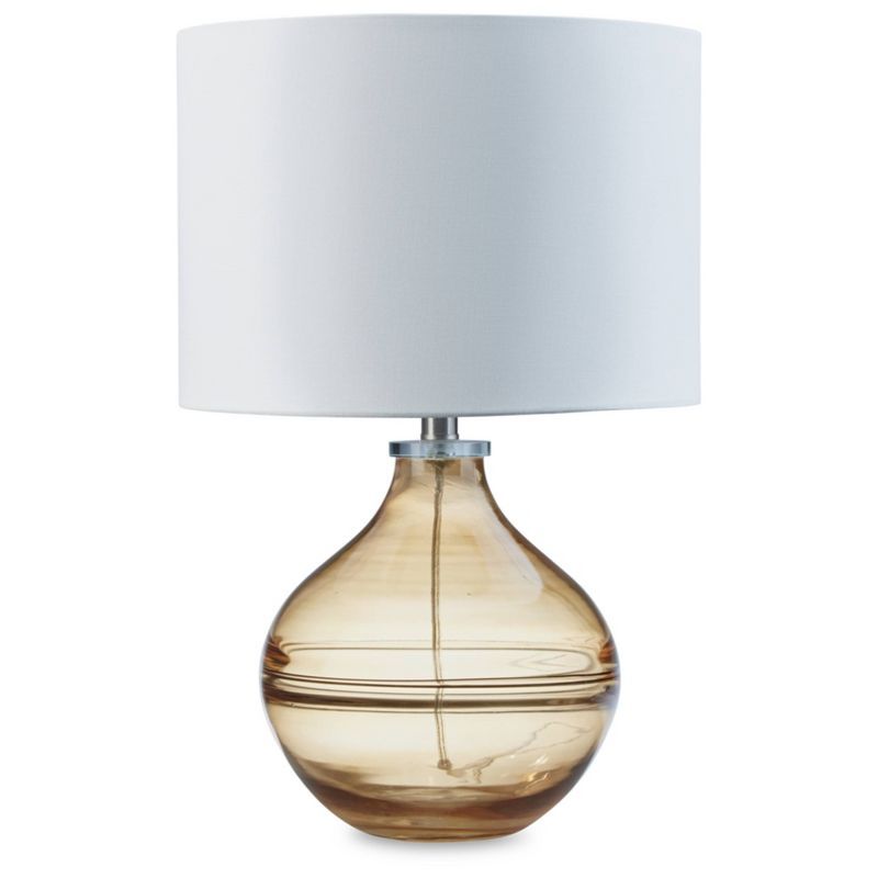 Amber Glass Table Lamp with White Drum Shade