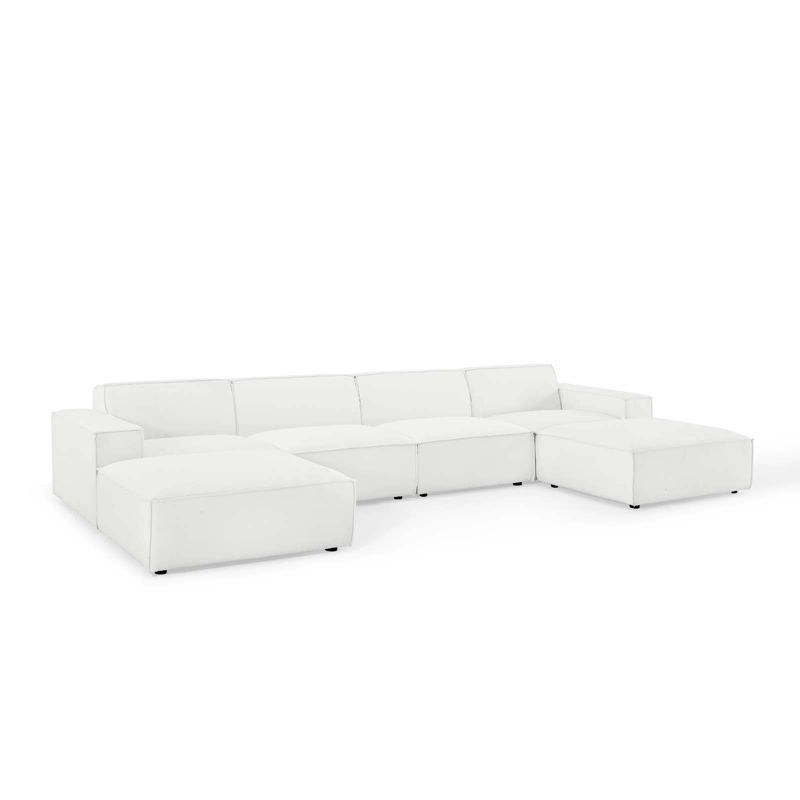 White Velvet 6-Piece Sectional Sofa with Ottoman