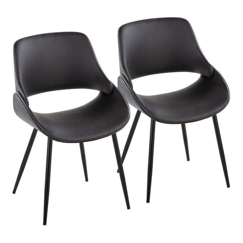 Set of 2 Black Faux Leather Dining Chairs with Metal Legs