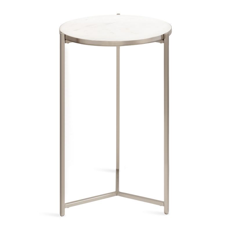 Silver Round Marble and Metal Side Table