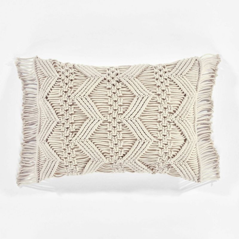 Bohemian Fringe Cotton Macrame Lumbar Pillow Cover - Neutral