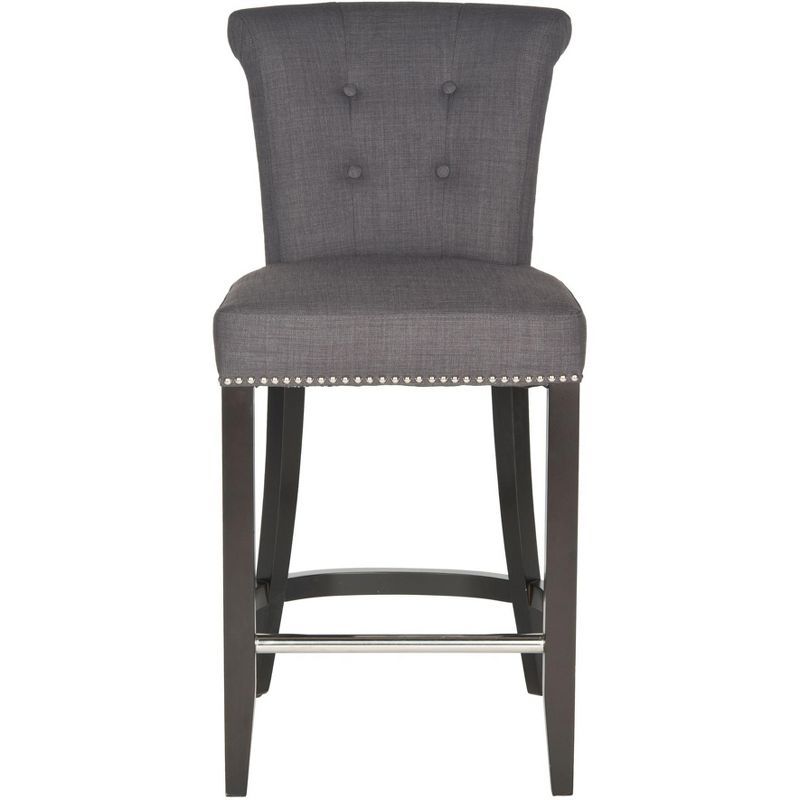 Espresso Birchwood Charcoal Linen Counter Stool with Metal Accent