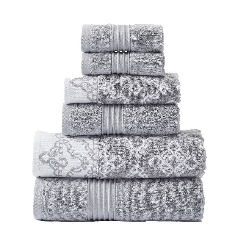 Stone Gray Cotton 6-Piece Towel Set with Jacquard Design