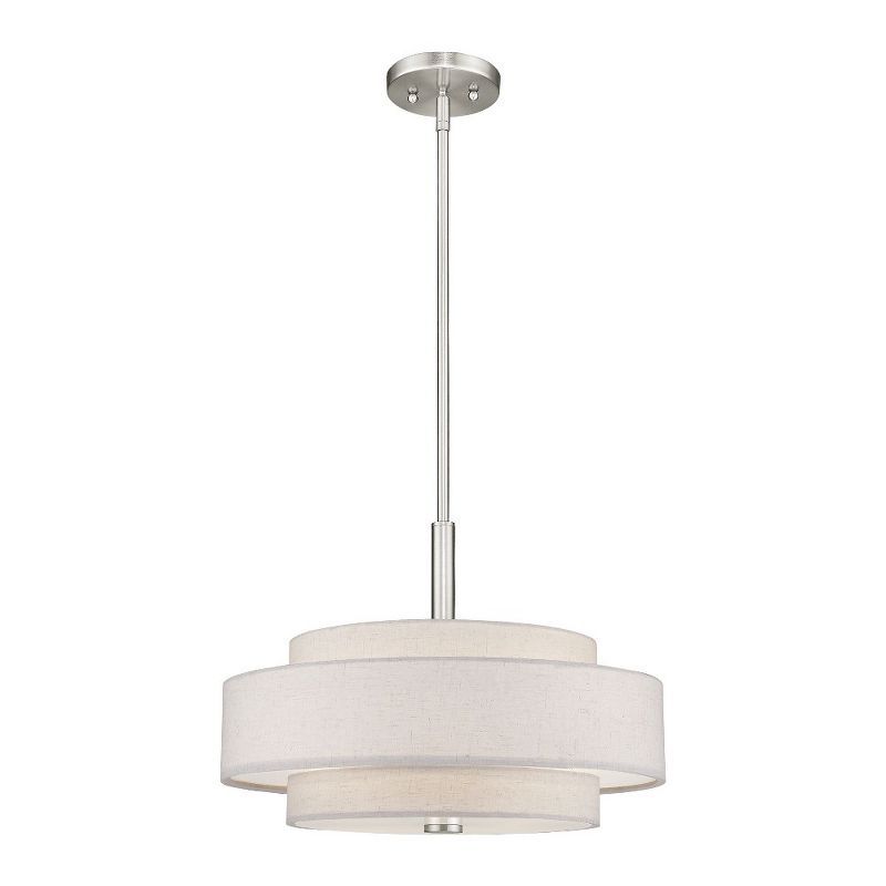 Brushed Nickel 4-Light Drum Pendant with Oatmeal Shade