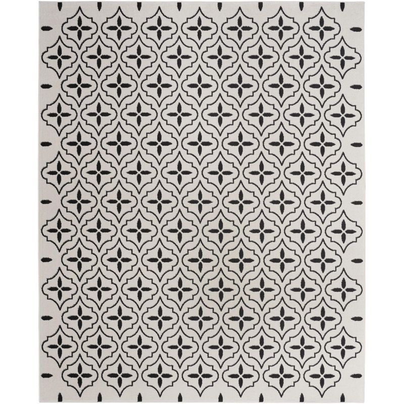 Ivory and Black Moroccan Trellis 8' x 10' Outdoor Rug