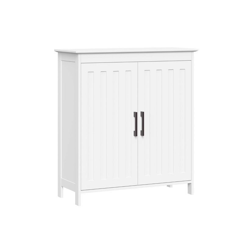 White MDF Storage Cabinet with Adjustable Shelves and Black Handles