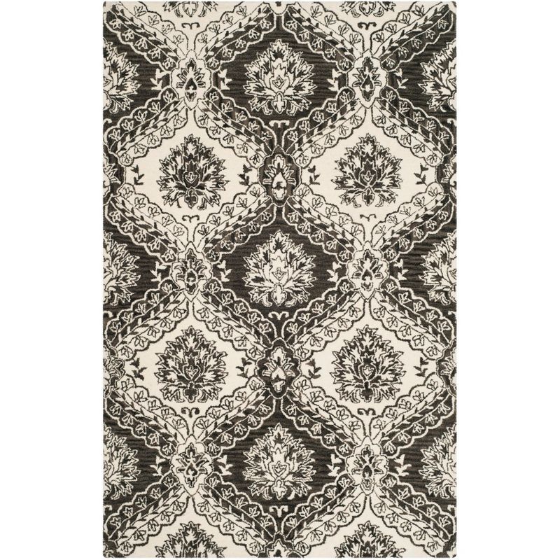 Ivory Floral Handmade Tufted Wool Rectangular Rug