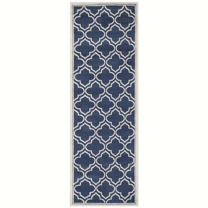 Navy and Ivory Hand-Knotted Synthetic 27" Reversible Runner Rug