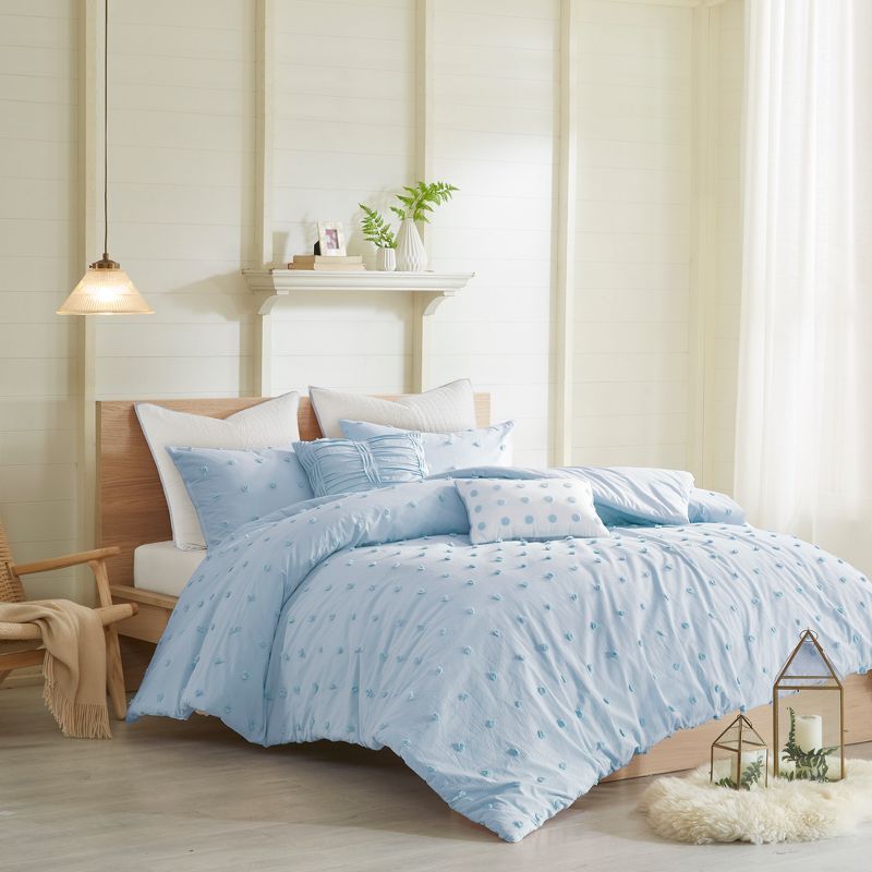 Blue Cotton Jacquard Twin/Twin XL Duvet Cover Set