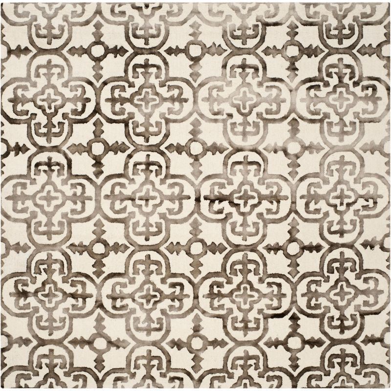 Luxurious Hand-Tufted Ivory & Brown Wool Square Rug - 7' x 7'