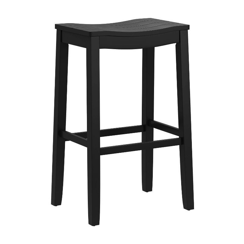 Black Wood Backless Saddle-Style Bar Stool