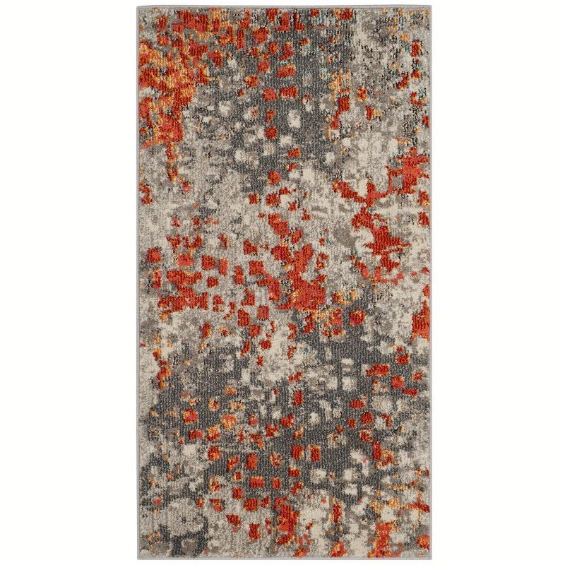 Grey and Orange Abstract Synthetic Rectangle Area Rug